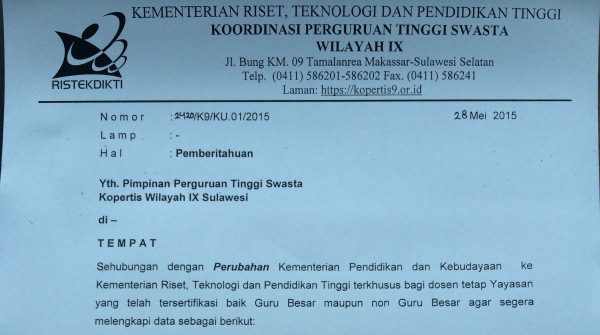PENTING, ini Surat Kopertis IX untuk Dosen PTS